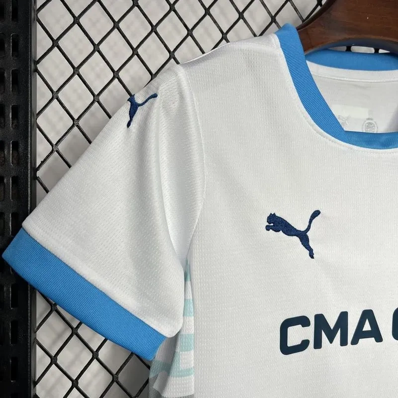 24-25 Marseilles Home Soccer Kids Kit Jersey+Shorts